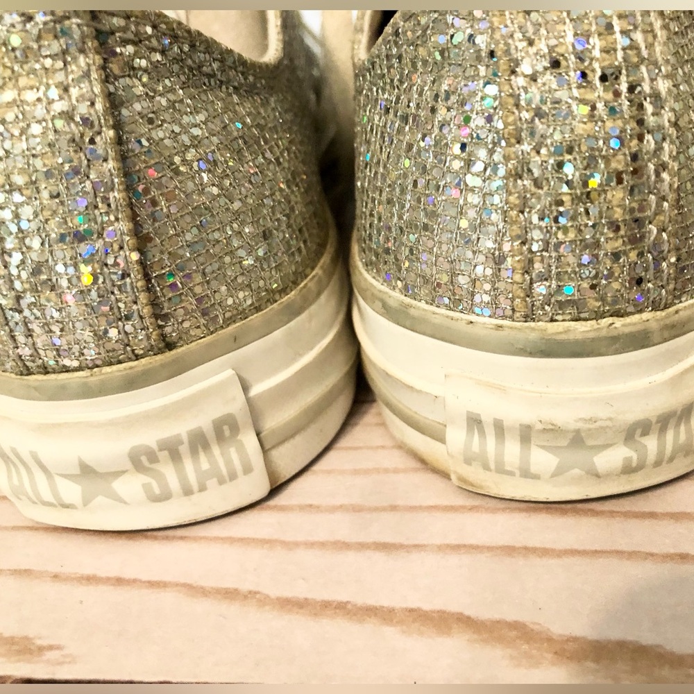 CONVERSE Chuck Taylor All Star Silver Glitter Holographic Sneakers 6 EUC - Picture 6 of 10